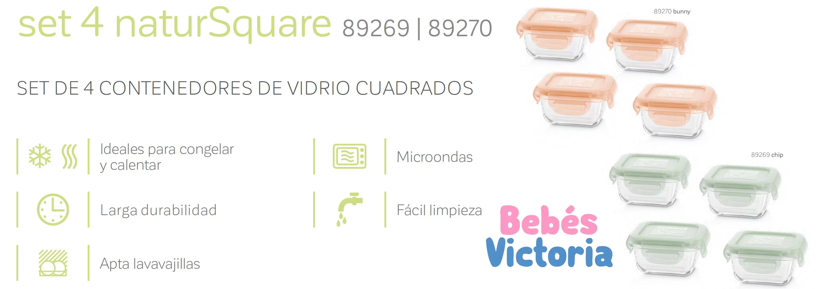 SET DE 4 CONTENEDORES DE VIDRIO CUADRADOS